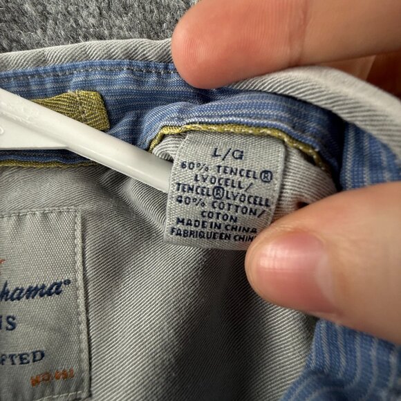 Tommy Bahama Tencel Cotton Button-Down Gray Large Beach Mens Shirt Pocket Adult - Picture 10 of 14